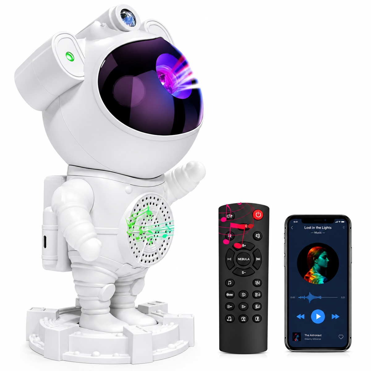 Proyector de Estrellas y Nebulosa LED – Diseño Astronauta Parado