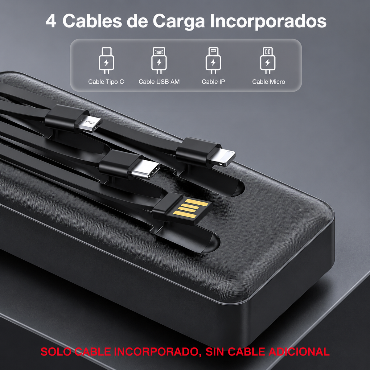 Power Bank 1Hora 20,000mAh con Pantalla Digital y 4 Cables Integrados 🔋📱