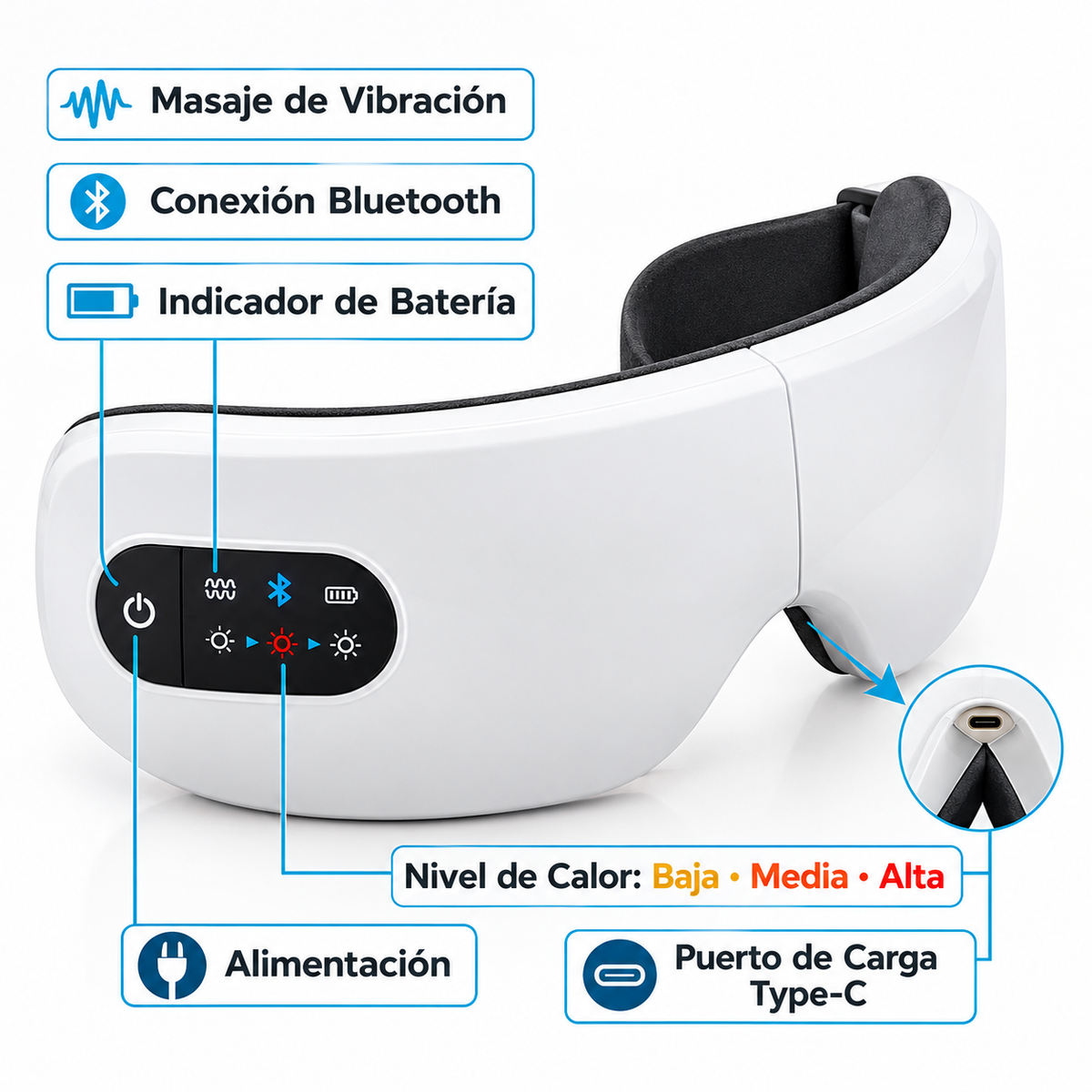 Masajeador Ocular Inteligente con Compresión Térmica y Bluetooth