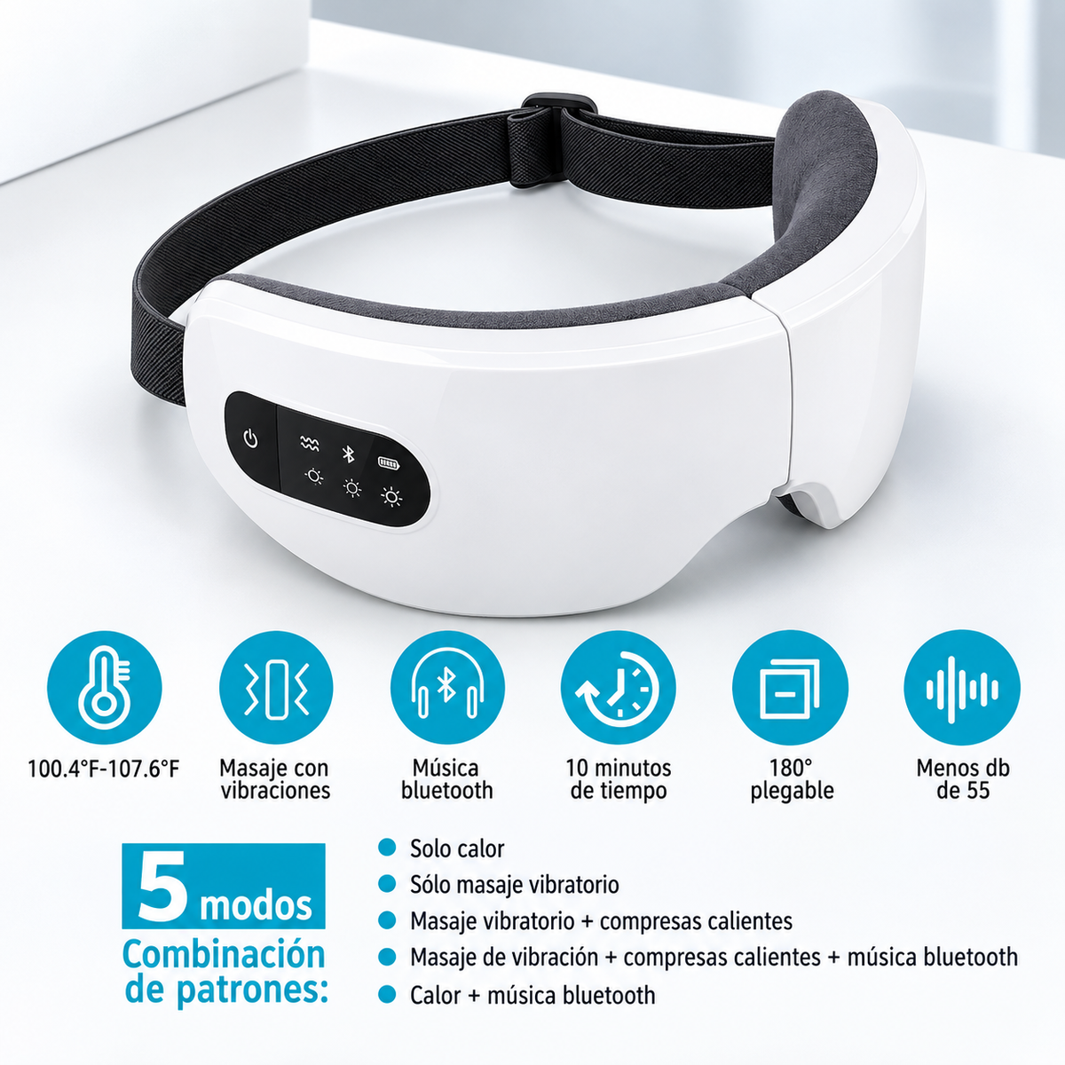 Masajeador Ocular Inteligente con Compresión Térmica y Bluetooth