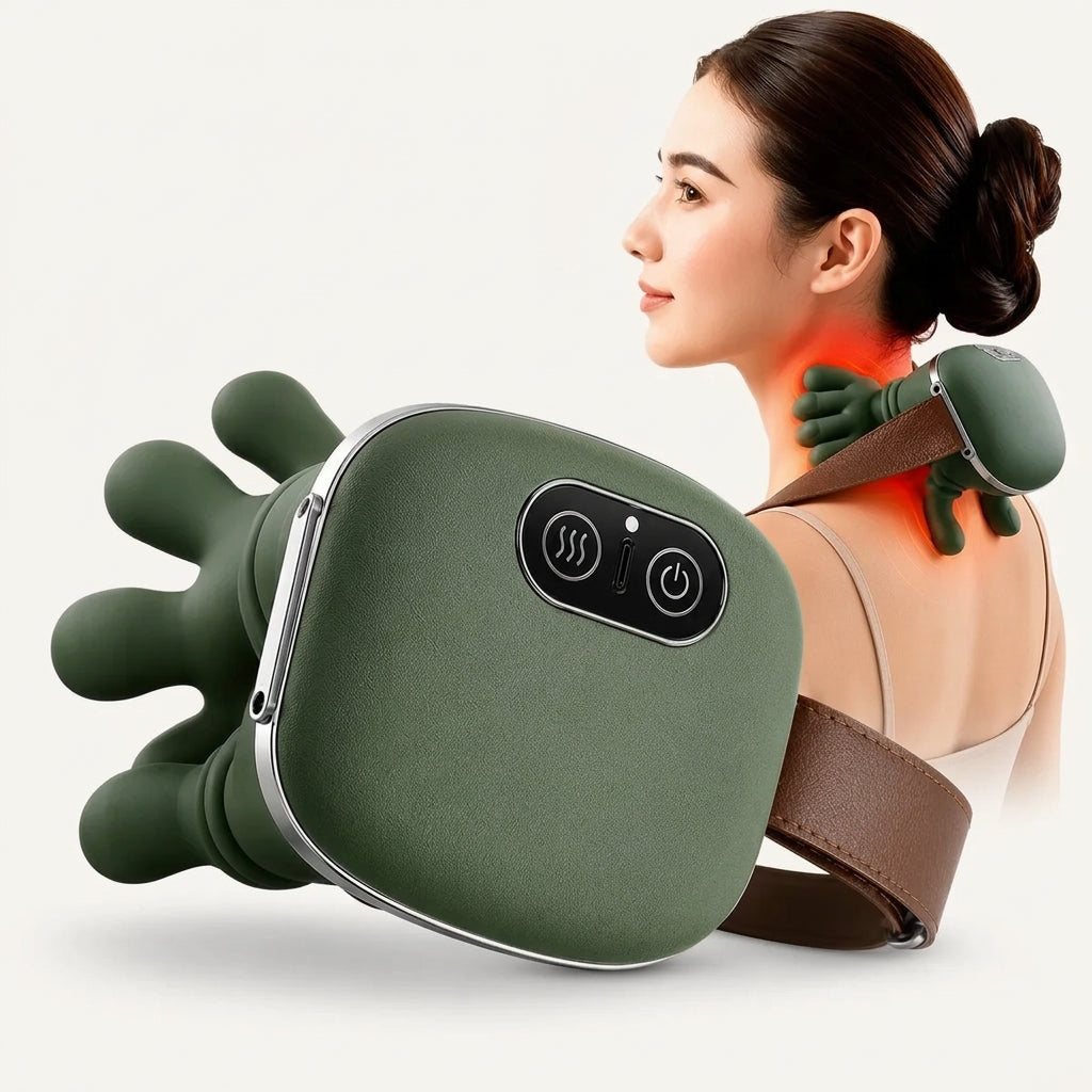 Masajeador Ergonómico de Cuello y Espalda con Calor Terapéutico "Tortuga" 🐢💆♂️✨